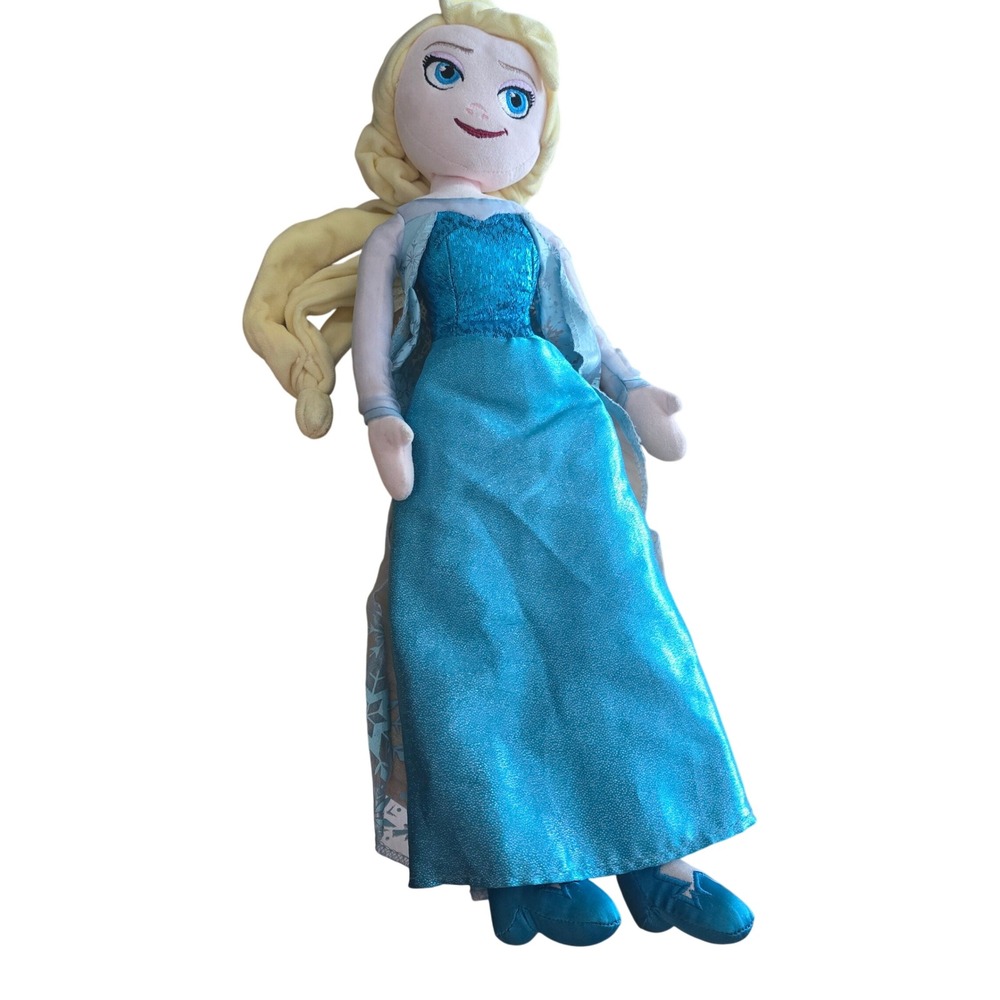 Disney‎ Frozen Elsa Plush Doll Blue Shimmer Dress Snowflake Cape Soft Toy